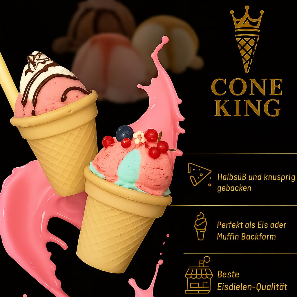 Cone Kings Knusprige Eiswaffeln, Süße Mini Eiswaffeln schokoliert, 25x70mm, 60 Stück, für Eis, Dessert & Fingerfood