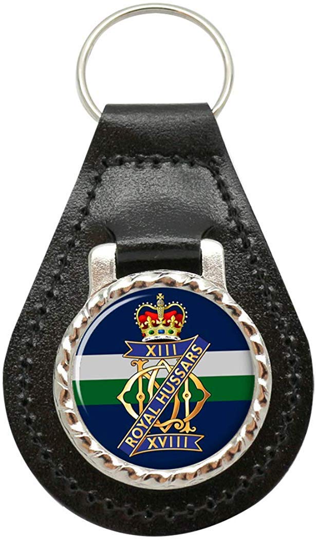 Giftshop Uk Unisex Black Leather And Silver Metal 13Th/18Th Royal Hussars (Queen Mary's Own), British Army Leather Key Fob