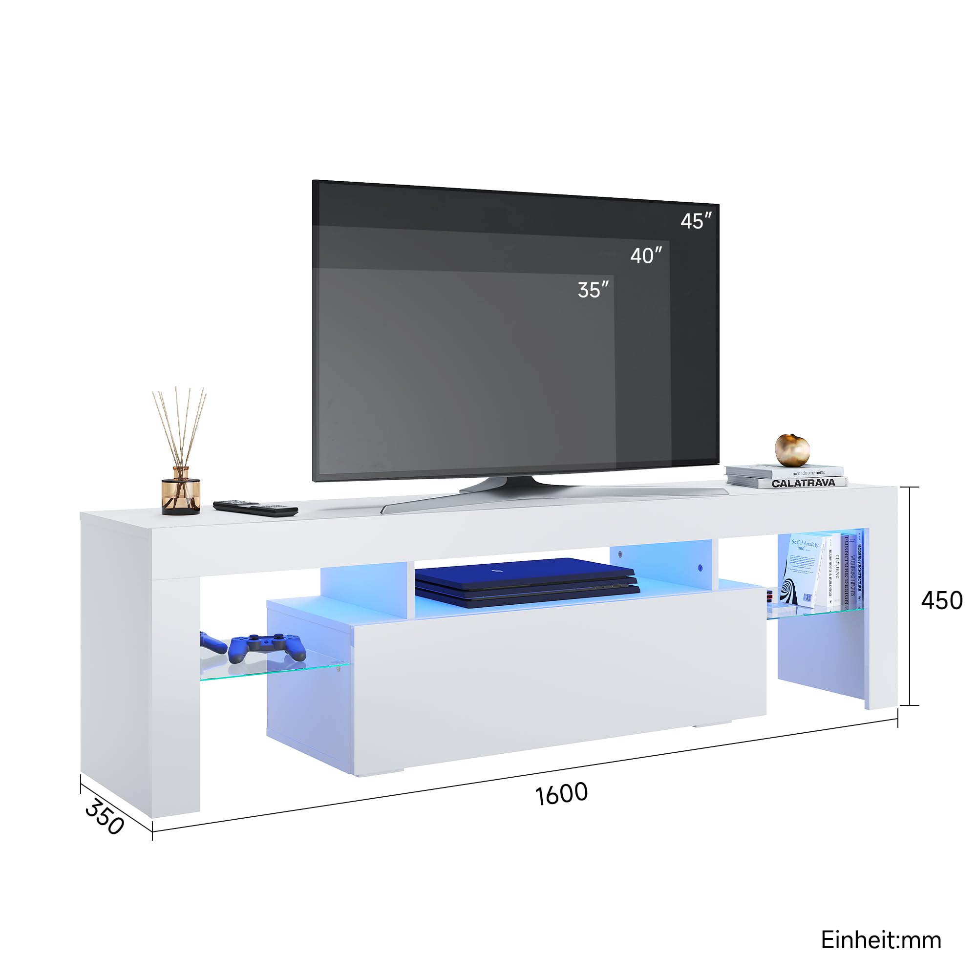 Scaffale TV SONNI Bianco 160x35x45cm LED Lighting - Dettaglio