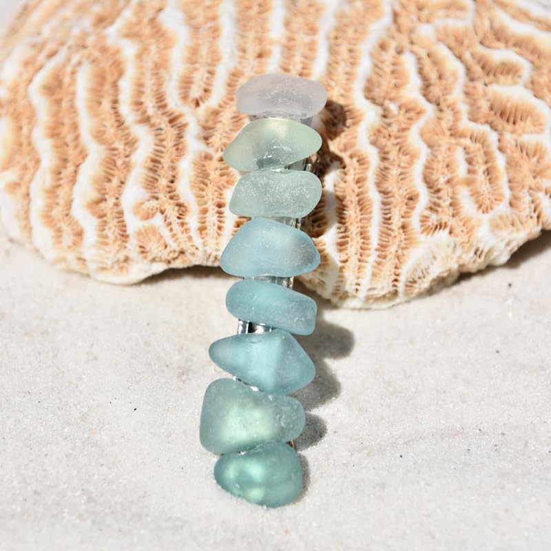DejaVu Designs Genuine Shades of Teal and Aqua Sea Glass French Barrette Hair Clip - 60 MM