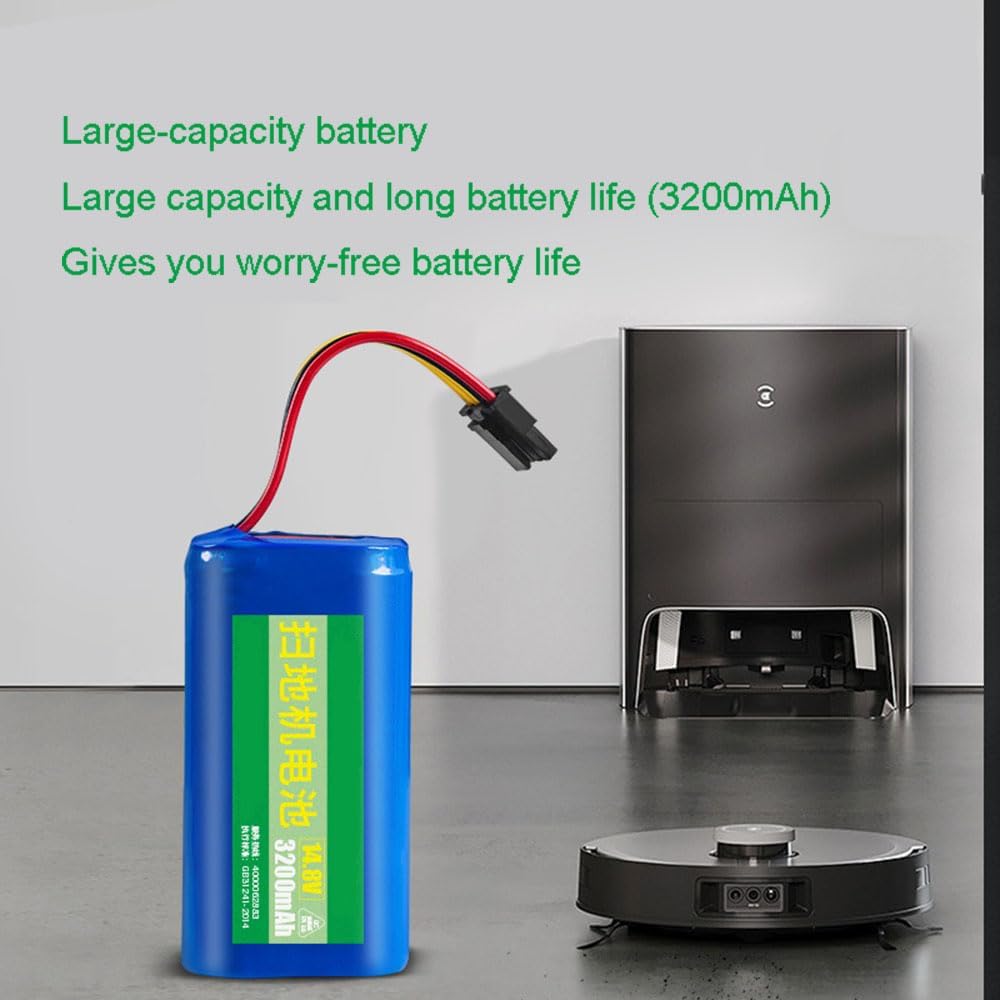 14.8V 3200mAh Replacement Battery for Robot Vacuum Cleaners 14.8 Volt Sweeping Machine Lithium Li-ion Rechargeable Spare Battery,Black Plug,14.8V 3200mAh