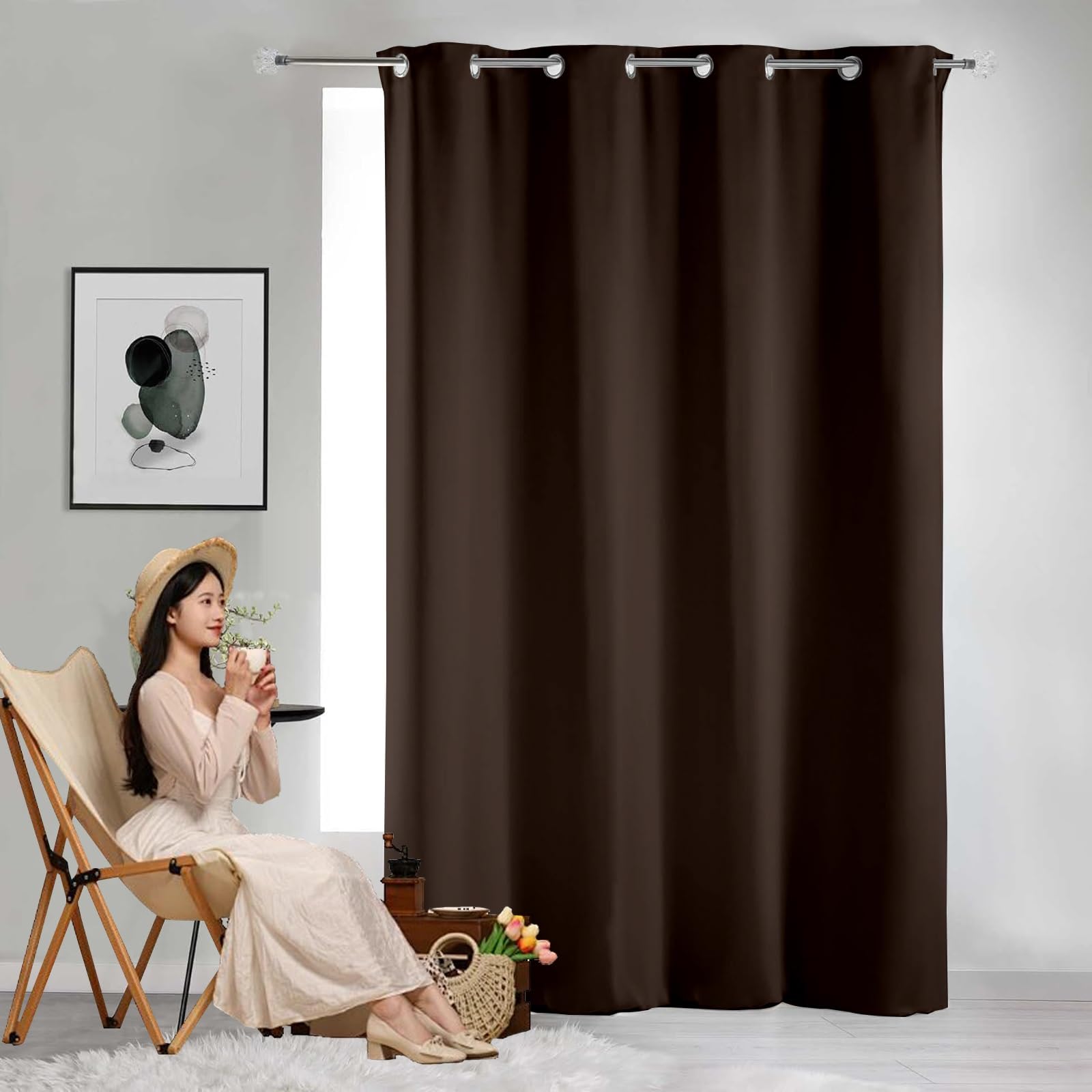 GAIFNAG Blackout Curtains, Short Curtains 200 x 240 cm Thermal Insulated & Noise Reducing, Facile da Installare Light Filtering Net Curtains for Bedroom and Living Room, Brown — image 1