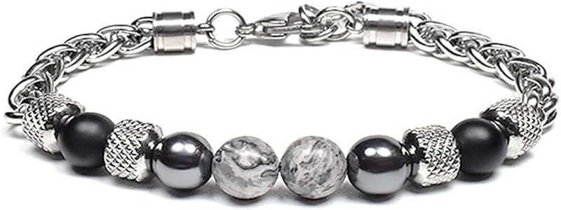 Men's Beaded Bracelet - Stainless Steel, Natural Stone, 8MM, Wrist Bracelet - Jewellry Gifts for Dad