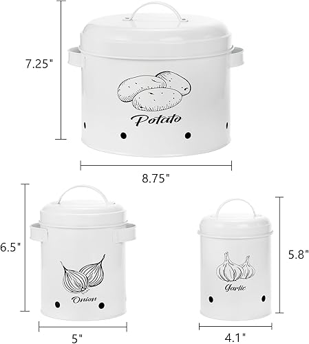 Miniatura 2 de Frcctre Juego de 3 contenedores de almacenamiento de papas y cebollas, juego de recipientes de almacenamiento de verduras de cocina, latas de