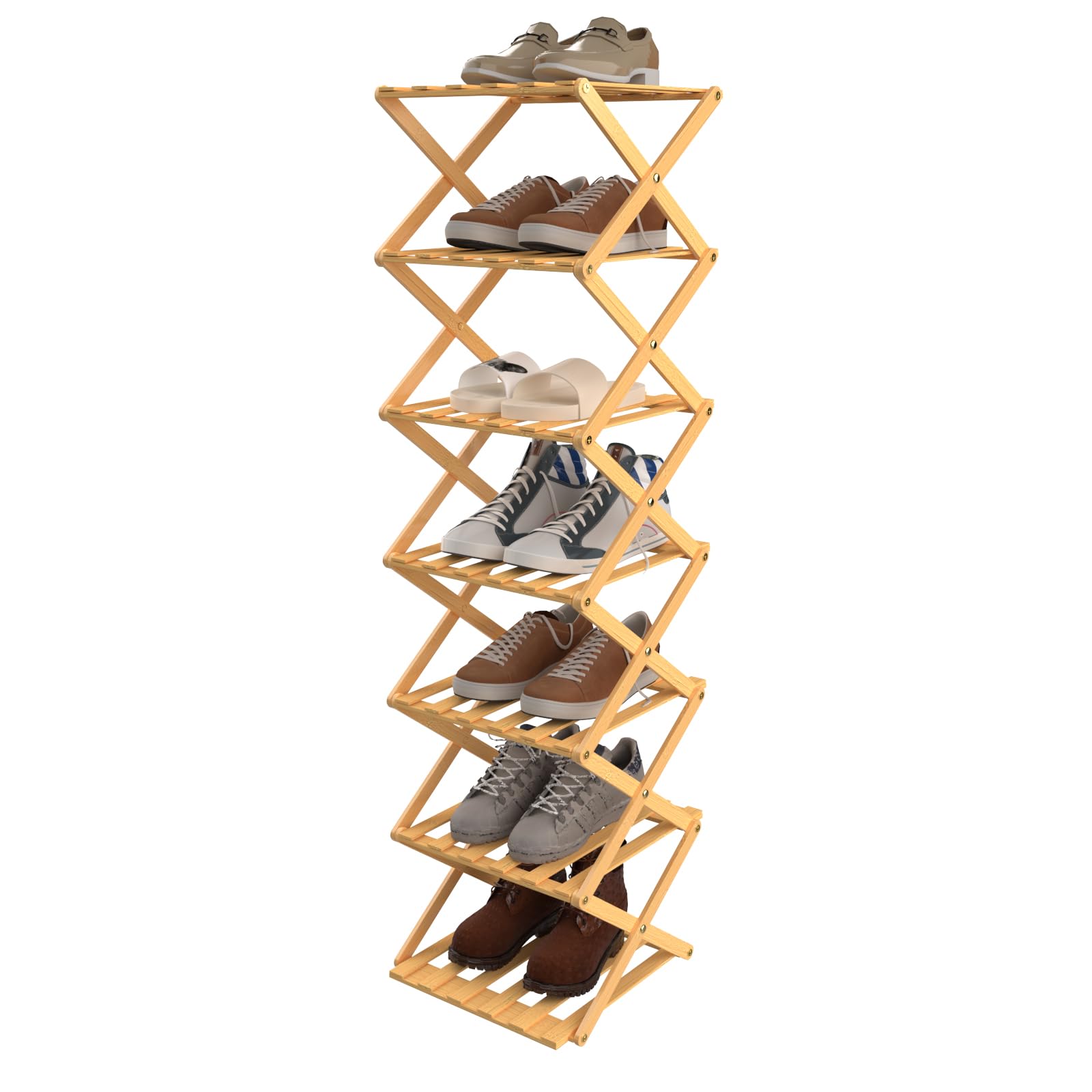 OHMG - Estantería de bambú plegable de 7 plantas, organizador de bambú, ideal para estante de zapatos, en el cuarto de baño y como estante de cocina, estante para decoración, poco espacio