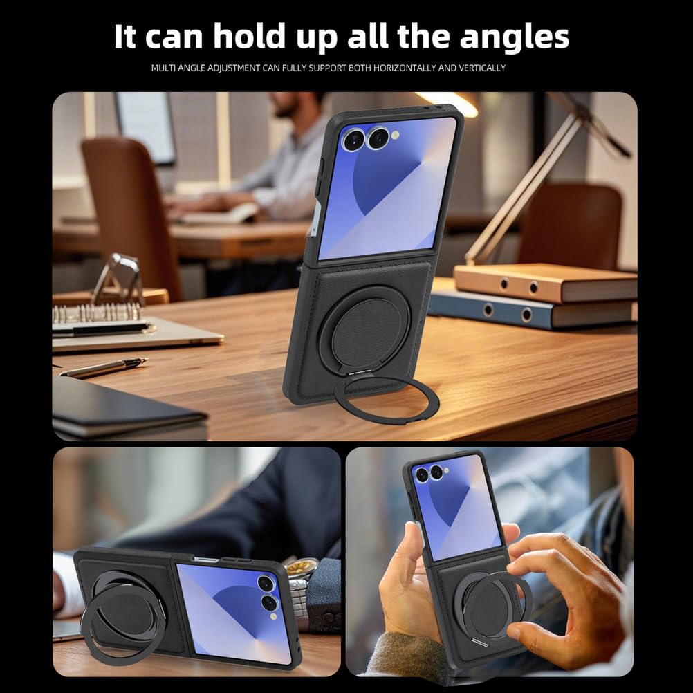Magnética Carcasa para Samsung Galaxy Z Flip 7, Soporte de Anillo Piel Caso Ultrafina Admite Carga Inalámbrica Funda de Móvil Anti-caída,Latón,Fold 7