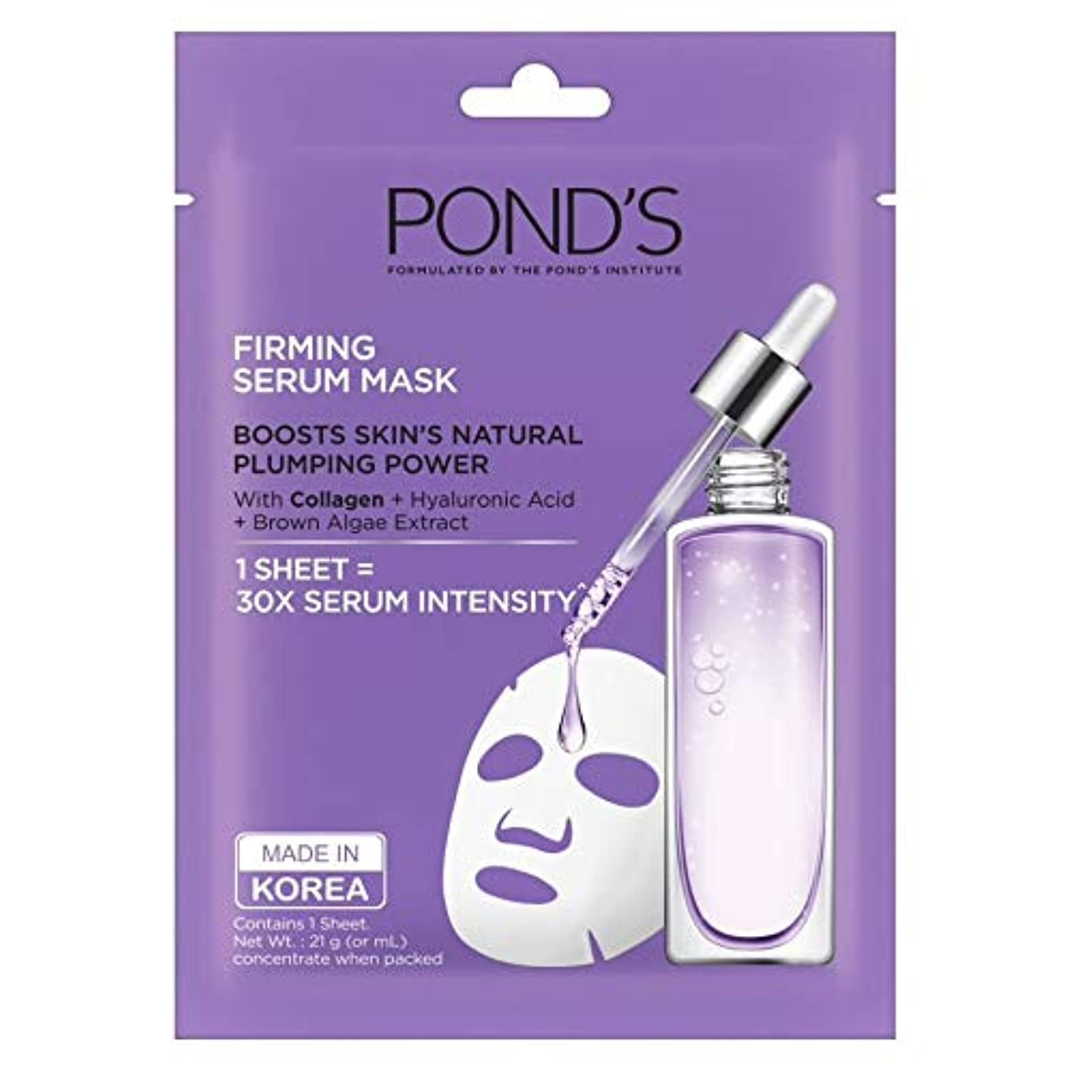 Serum Sheet Mask for Smoother-looking Skin, Firming with Collagen, Hyaluronic Acid & Brown Algae Extract, 21ml