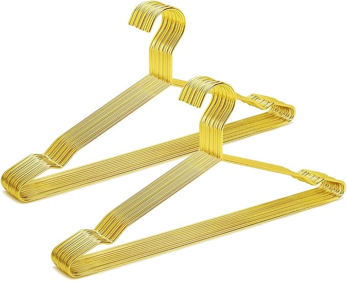 Amber Home 43cm Shiny Gold Metal Coat Hanger 20pcs, Space Saving Metal