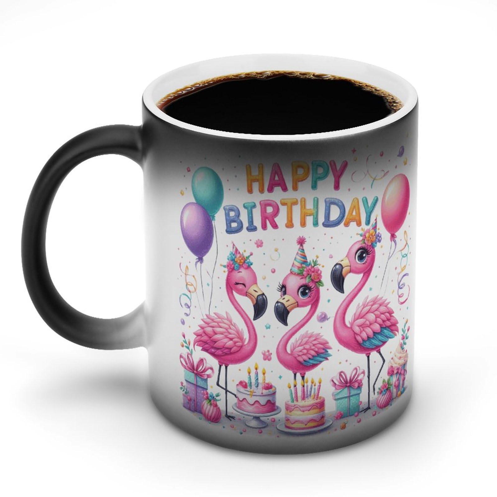 Magic Color-Changing Mug, Lead-Free Ceramic - Fade-Resistant Print, Anti-Tip Grip - Perfect for Home/Office/Café, Great Gift for Birthdays/Valentine’s Day Happy Birthday Pattern
