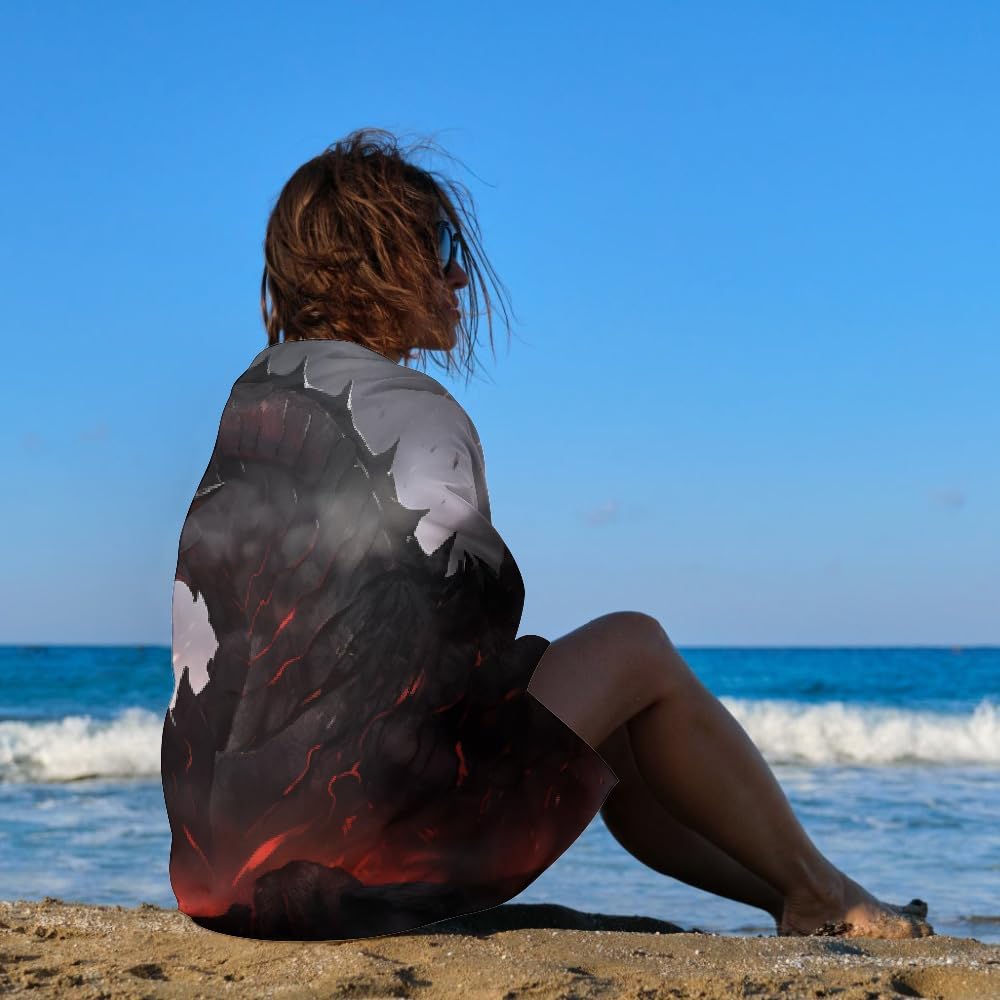 Fire Dragon Beach Towel - Lightweight Quick Dry & Sand-Free, Western Dragon Compact Absorbent Beach Towel for Travel, Magical Wildlife Design Vacation Gift for Kids, 63"x31"