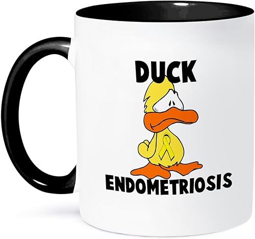 3dRose Duck Endometriosis Awareness Ribbon Cause Design - Taza de dos tonos, 11 onzas, negroblanco 3dRose Duck Endometriosis Awareness Ribbon Cause Design - Taza de dos tonos, 11 onzas, negroblanco
