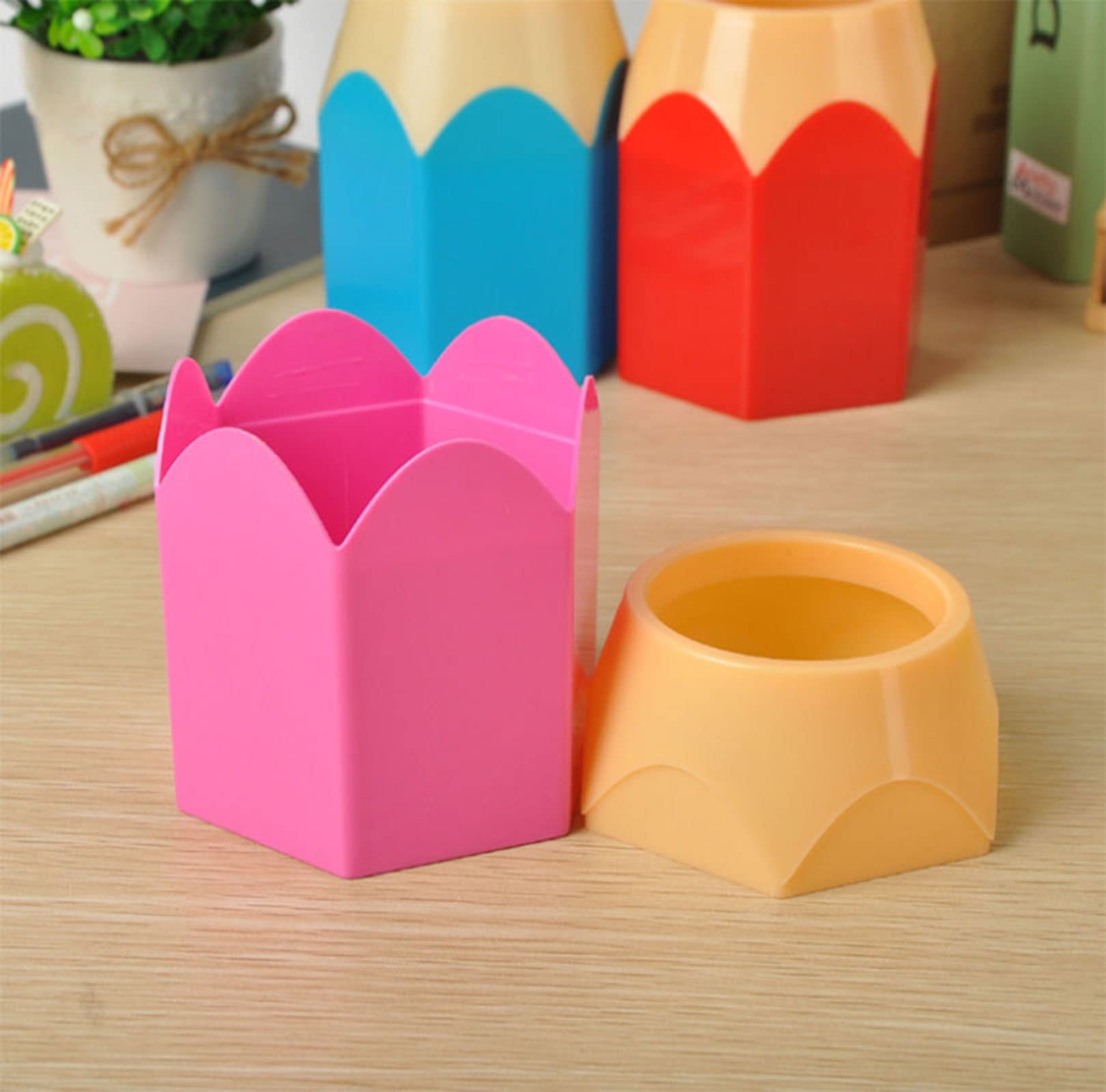 SPHTOEO Pencil Shaped Pen Holders Pencil Storage Organizer Cute Desktop Pen Cup Colorful Vase Pencil Pot Cartoon Stationery Rack Classroom Home Office Supplies Desktop Decor