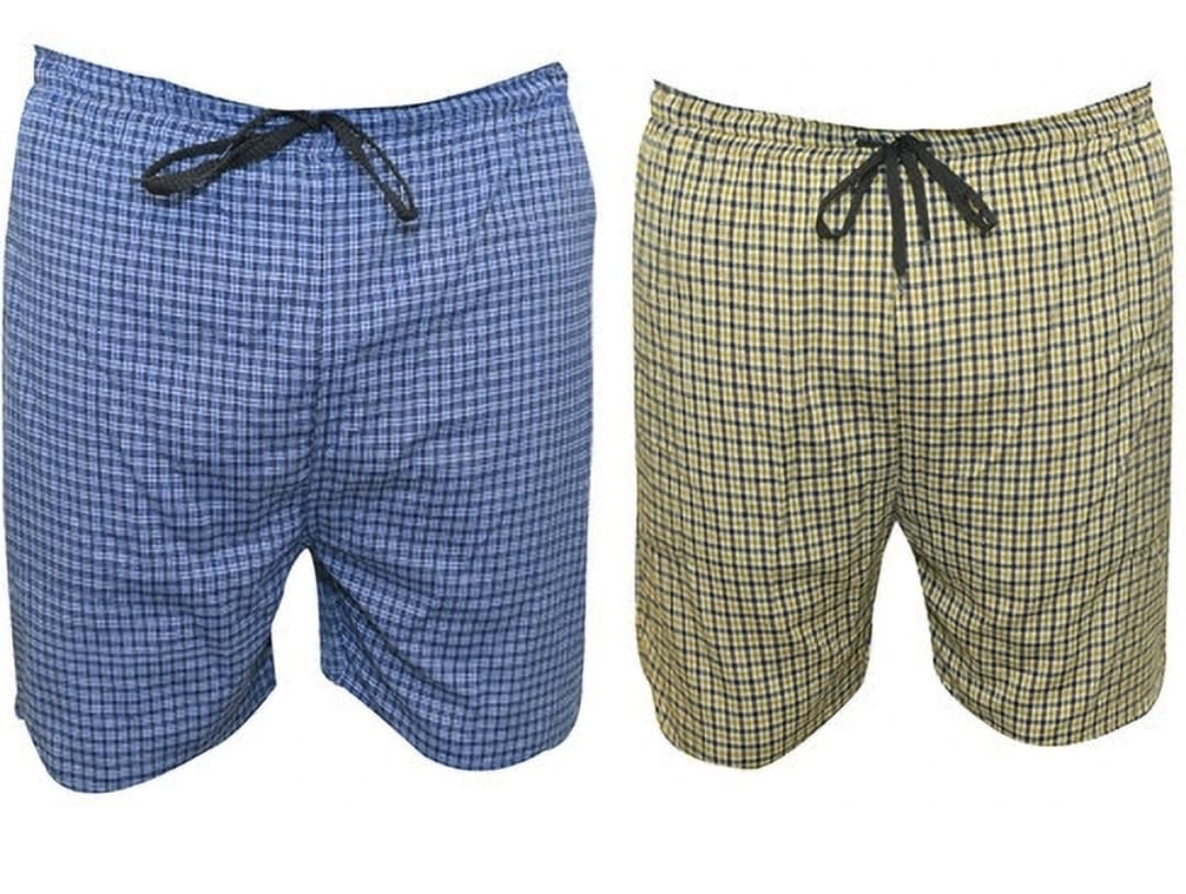 Men's Plaid Boxer Shorts, Blue and Yellow, Drawstring Waist, Wide Leg, Relaxed Fit, 2 Pack-image-23