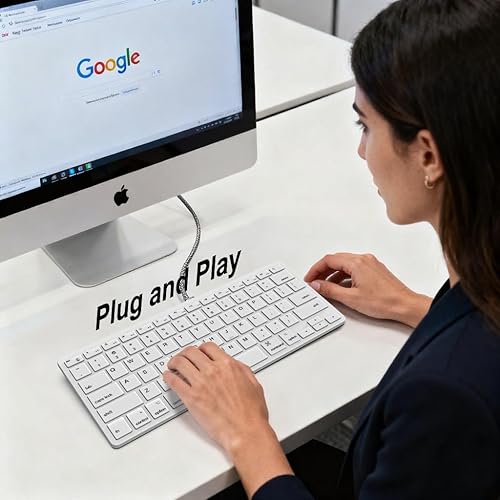 Miniatura 6 de Teclado con cable ultradelgado para Apple Mac, cable de conversión USB y tipo C, 78 teclas de tijera, teclas de acceso rápido multimedia, compatible