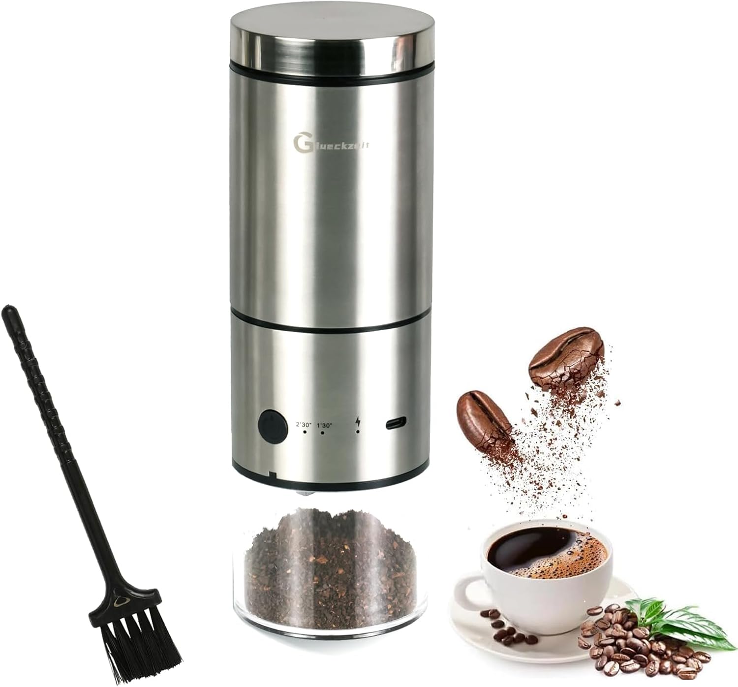 Portable Electric Coffee Bean Grinder,Adjustable Coffee Powder Coarseness, Ball-Type Gear Adjustment, Large Coffee Bean Chamber, Small Size For Travel, Ground Continuously For 30 Minutes