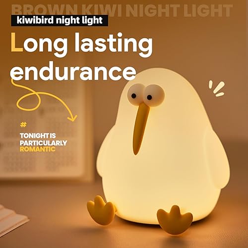 Miniatura 6 de Linda luz nocturna de bebé para niños, lámpara de noche blanda Kiwibird para mesitas de noche, luz nocturna de silicona regulable recargable para