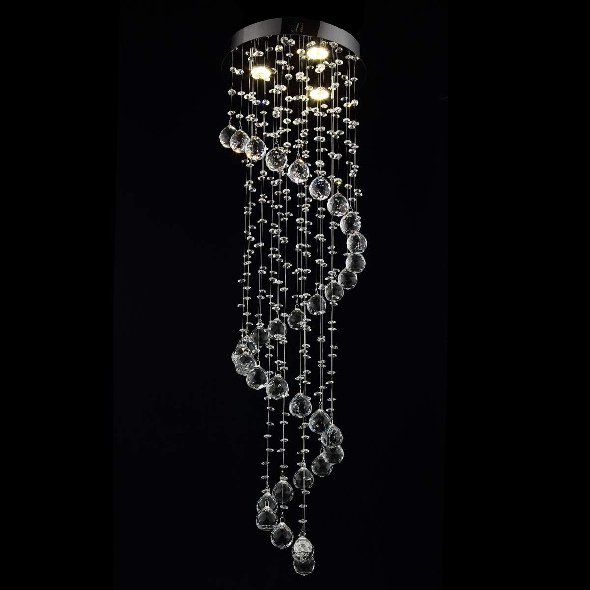 YOURDER Elegant Spiral Crystal Chandelier, Modern K9 Crystal Flush Mount Chandelier Raindrop Ceiling Lamp Lighting Fixtures for Livingroom Dining Room Hallway Stairway Foyer, H45.55'' x W11.81''