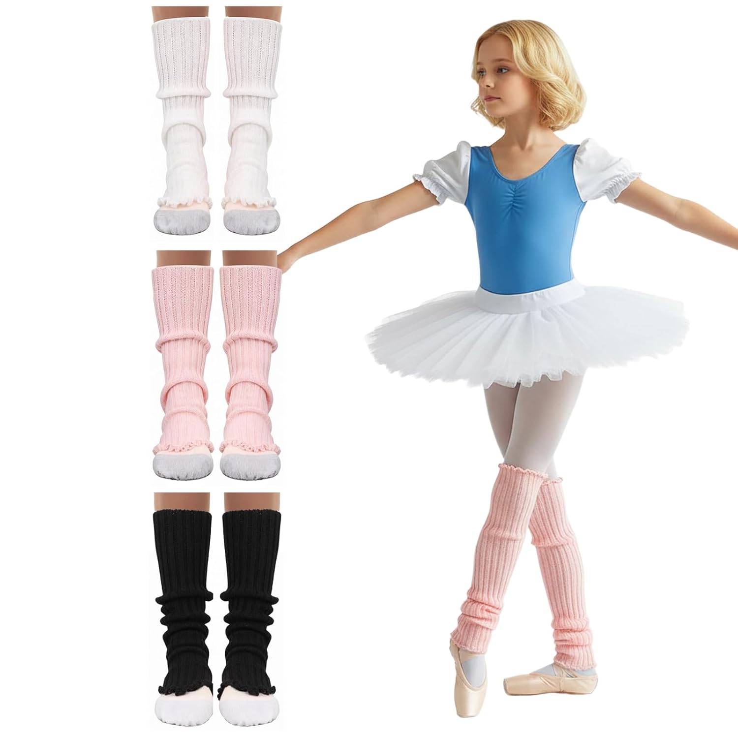 KUNAL 3 Pairs Ballet Leg Warmers for Girls Soft Ankle Warmers for Girls Yoga Dance Fashion Knitted Long