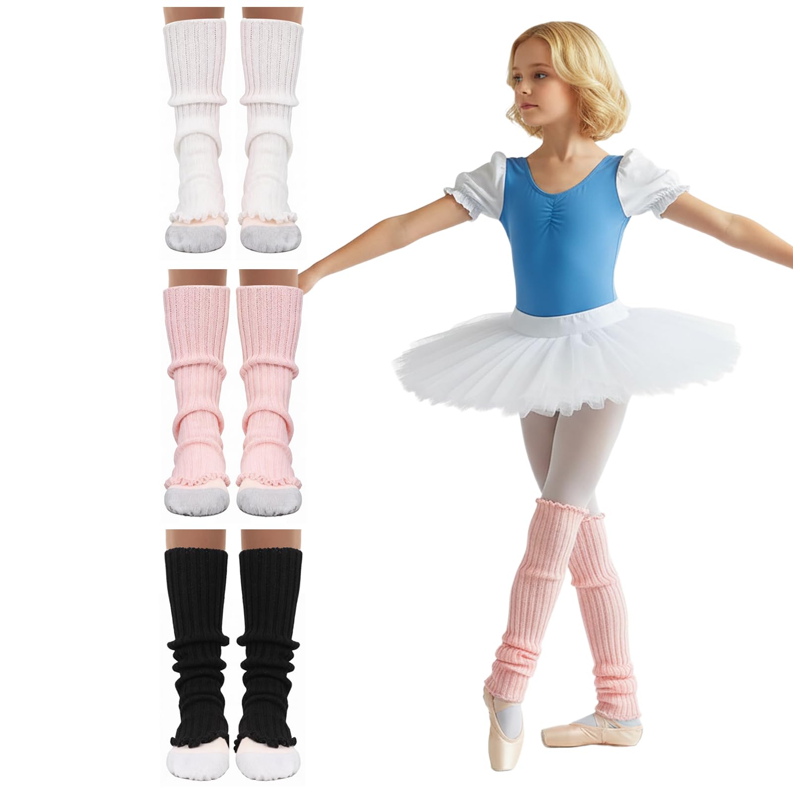 KUNAL 3 Pairs Ballet Leg Warmers for Girls Soft Ankle Warmers for Girls Yoga Dance Fashion Knitted Long