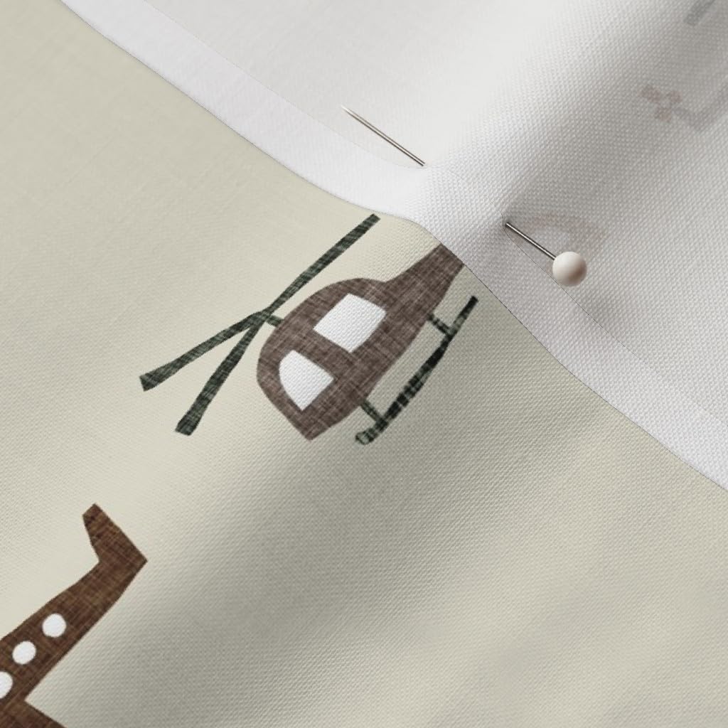 Spoonflower Fabric - Boho Airplanes Helicopters Neutral Beige Whimsical Cute Small Scale Printed on Petal Cotton Fabric Fat Quarter - Sewing Quilting Apparel Crafts Decor