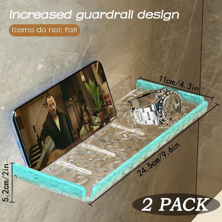 Miniatura 2 de Organizador de ducha de 2 piezas, estante flotante de pared, organizador transparente montado en la pared para almacenamiento en el baño y