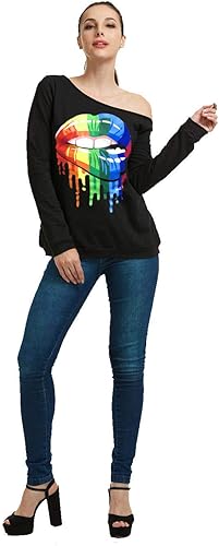 Miniatura 3 de Magicmk - Sudadera de hombro descubierto y mangas largas, con estampado de labios de mujer, en talla extragrande, para mujer