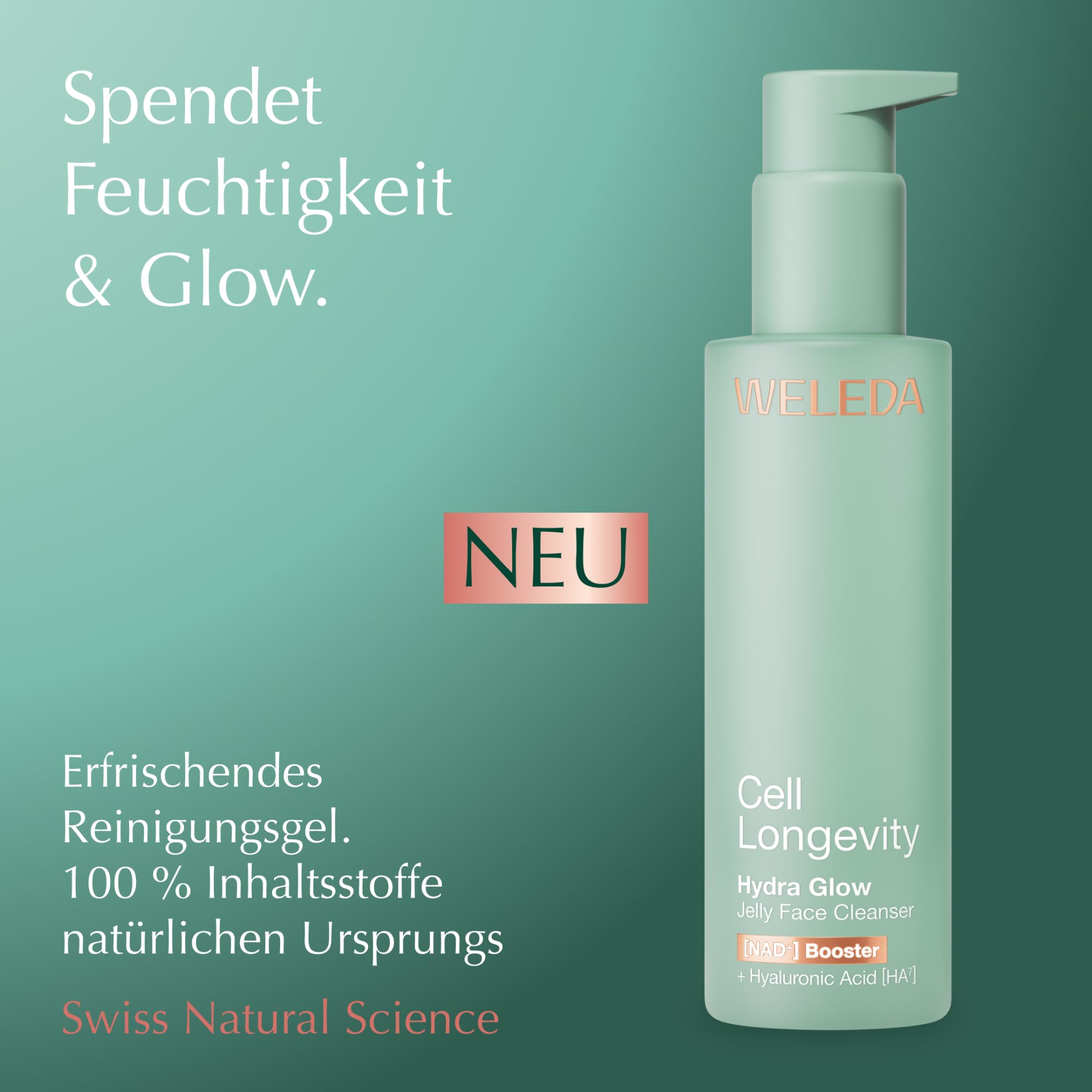 WELEDA Cell Longevity Hydra Glow Jelly Face Cleanser - Gesichtsreinigung mit [NAD⁺] Booster & Hyaluronsäure reinigt die Haut & spendet Feuchtigkeit (Naturkosmetik, vegan, 100ml)