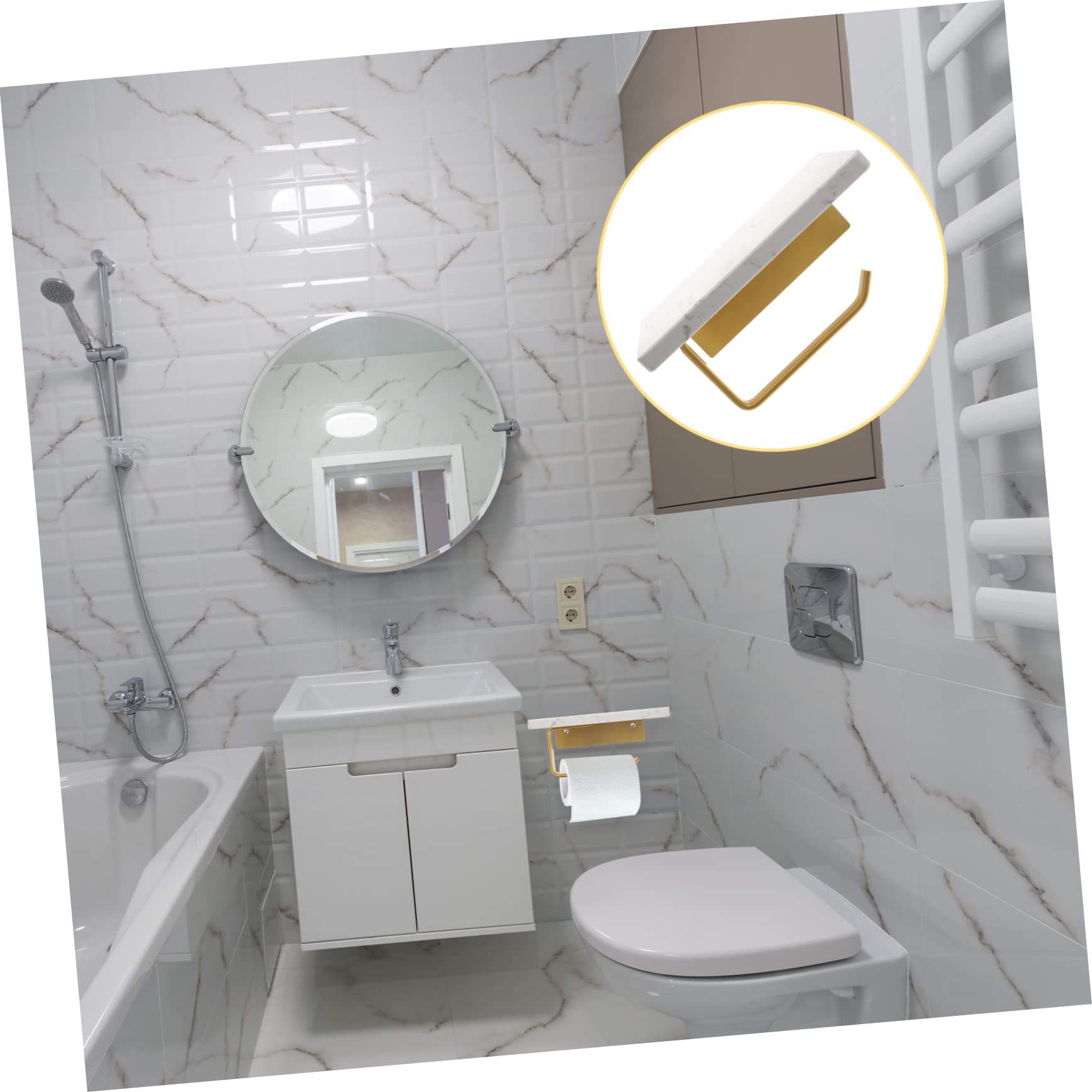 jojofuny Portarrollos de Papel Higiénico Instalación Fácil con Estante de Mármol, Superficie Lisa, para Pared, Adecuado para Baño y Cocina