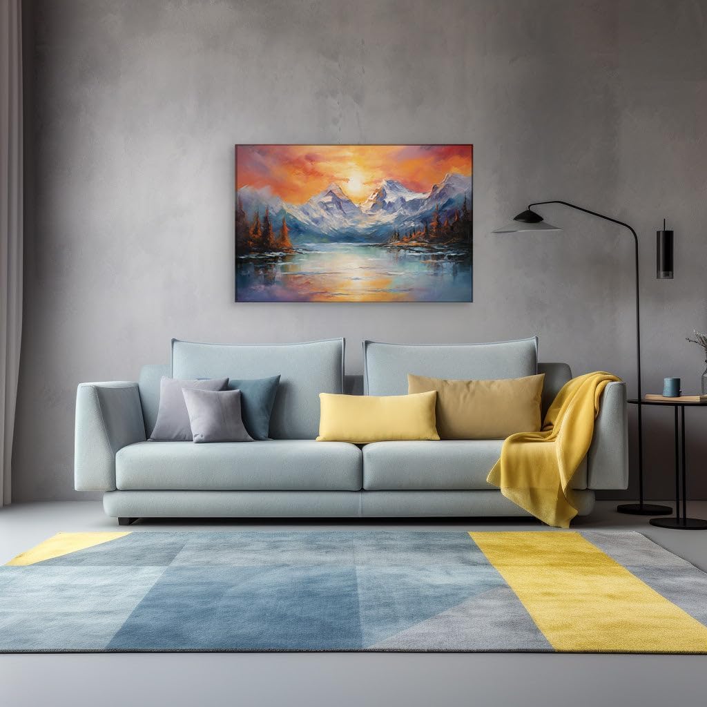 Canvas for Living room. Winter's Majestic Canvas: Mountains, Sky, and Serene Lake Revealed, 27 x 18 inch Canvas Wall Art - Surrealistic Visions - Modern Home Decor - 69x46 cm (27x18 inch)