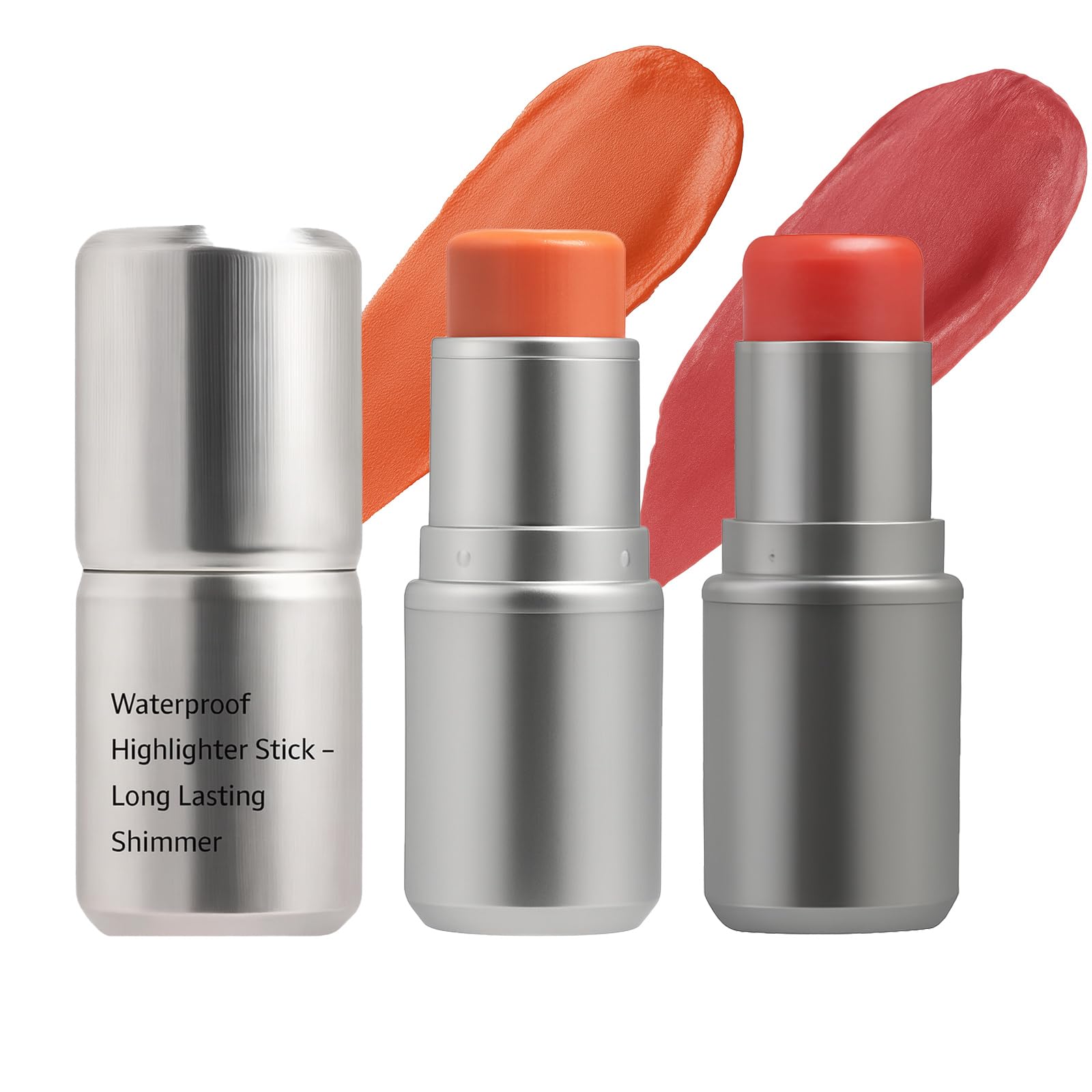 2-Pack Peach Orange & Icy Peach Clear Dewy Highlighter Sticks, Long Wear Cream Contour Set