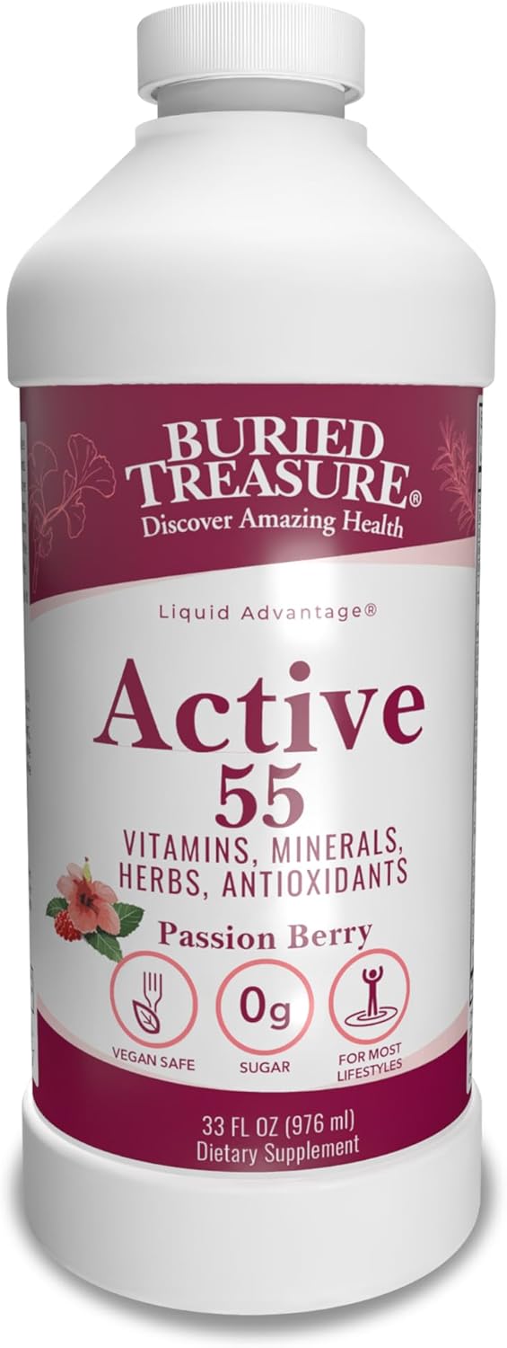Buried Treasure Active 55 Plus – 32 serv, Liquid Multivitamin for Seniors, Vegan, Sugar-Free, Natural Immune Support, Vitamins & Super-Foods Blend Buried Treasure Active 55 Plus – 32 serv, Liquid Multivitamin for Seniors, Vegan, Sugar-Free, Natural Immune Support, Vitamins & Super-Foods Blend
