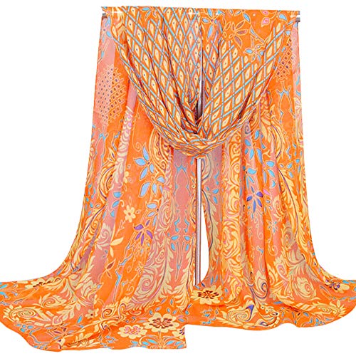 Secret for Longevity Long Rectangle Sheer ORANGE Beige Chiffon Aqua Turquoise Blue Green Red Gold Paisley Scarf Women's Scarves Headband Bandana 19