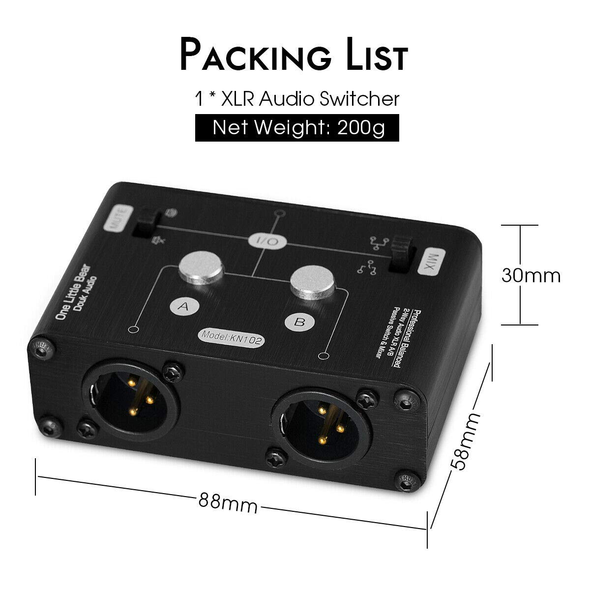 Nobsound Mini Répartiteur Audio Stéréo 2 Voies XLR A/B Passif et Mixeur (1 Entrée et 2 Sorties)