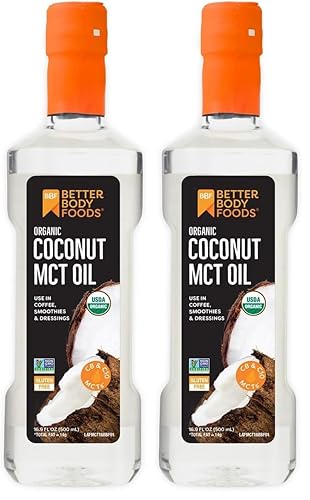 BetterBody Foods ' Aceite orgánico de coco 100% MCT, apto para dieta cetogénica, C8 y C10, sin gluten, 16.9 onzas (paquete de 2)