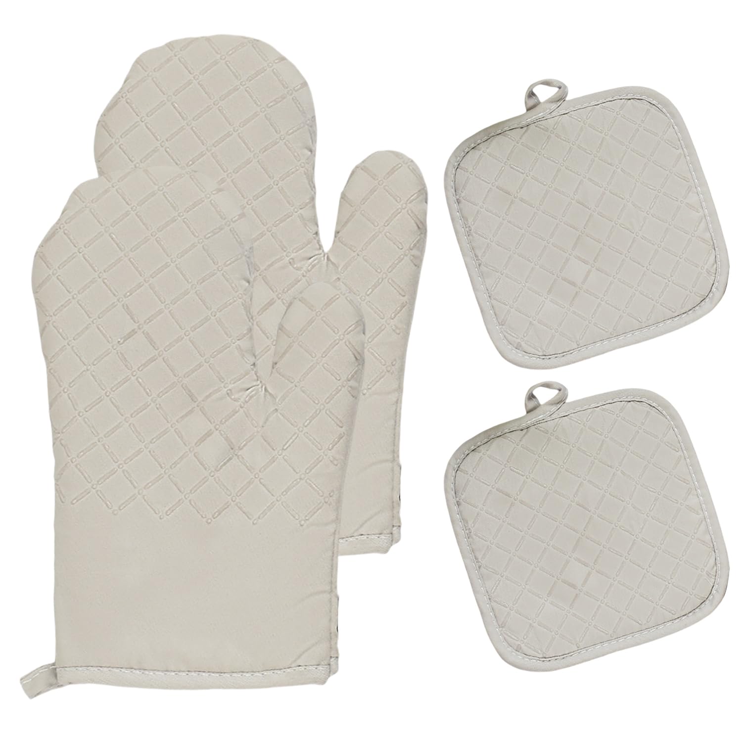Xynovate 2 Oven Gloves, Heat Resistant Silicone Oven Gloves, Pot Holders, Non-Slip Kitchen Oven Mitts for Grilling Cooking Baking Kitchen Microwave Pizza (27cm, Beige）
