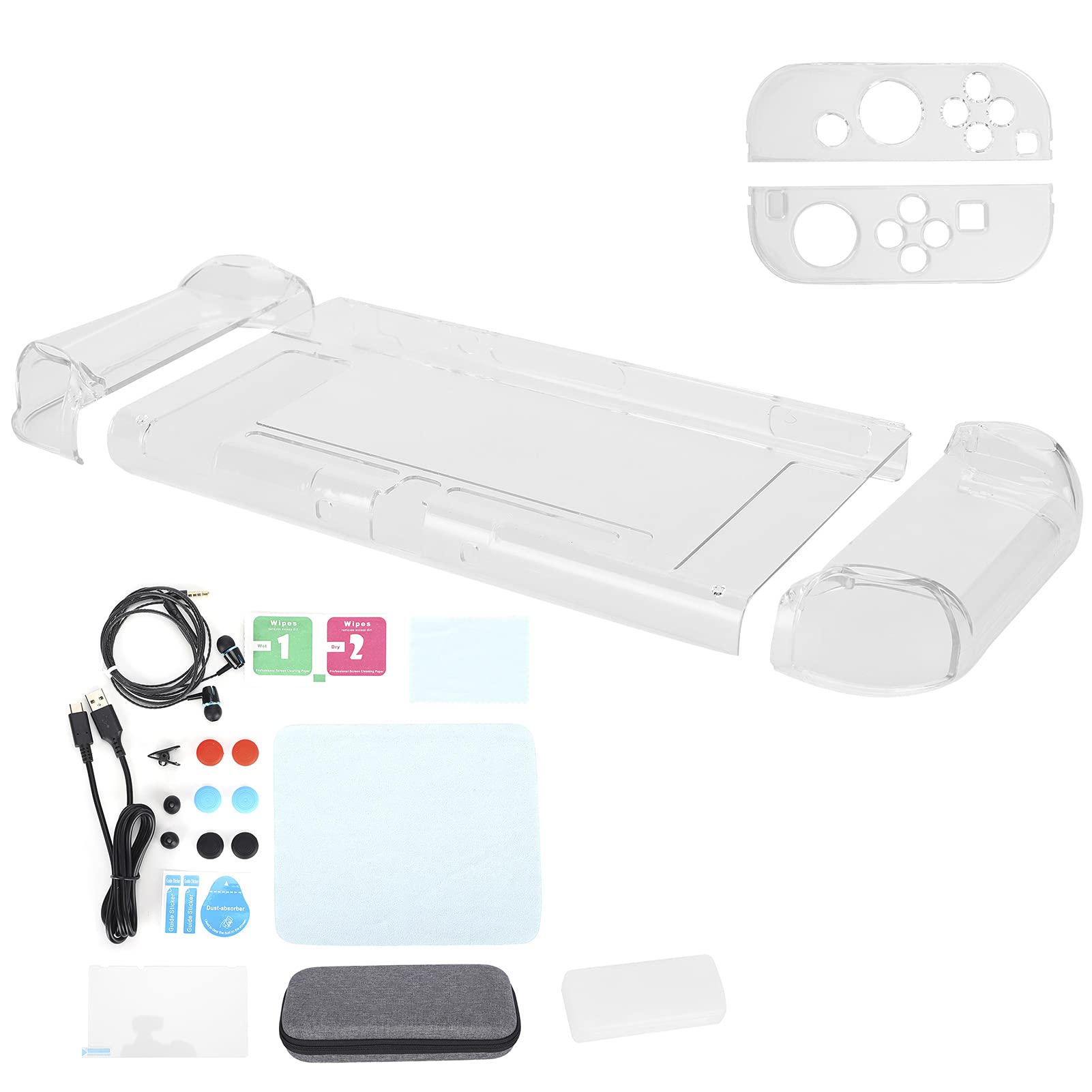 Vomeko Juego de accesorios de juego 14 en 1, bolsa de almacenamiento para Switch, funda protectora transparente de cristal para PC, película protectora de pantalla endurecida,