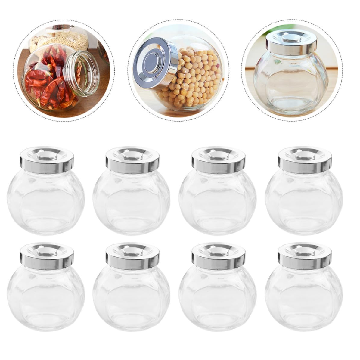 Tarros de Cristal Herméticos para Almacenar Cereales y Alimentos Juego de 8 Recipientes Ligeros y Transparentes para Cocina