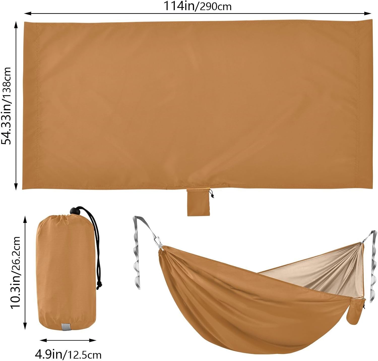 Bronze Foldable Camping Hammocks Hammocks with Tree Straps 114" x 54"