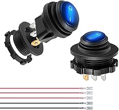 2PCS Waterproof Round Rocker Switches with Shell - 20A 12 Volt Blue Lighted Rocker Toggle Switch SPST 3 Pin Marine On Off Switch - Automotive Power Switches with Wires for Car RV Truck Boat