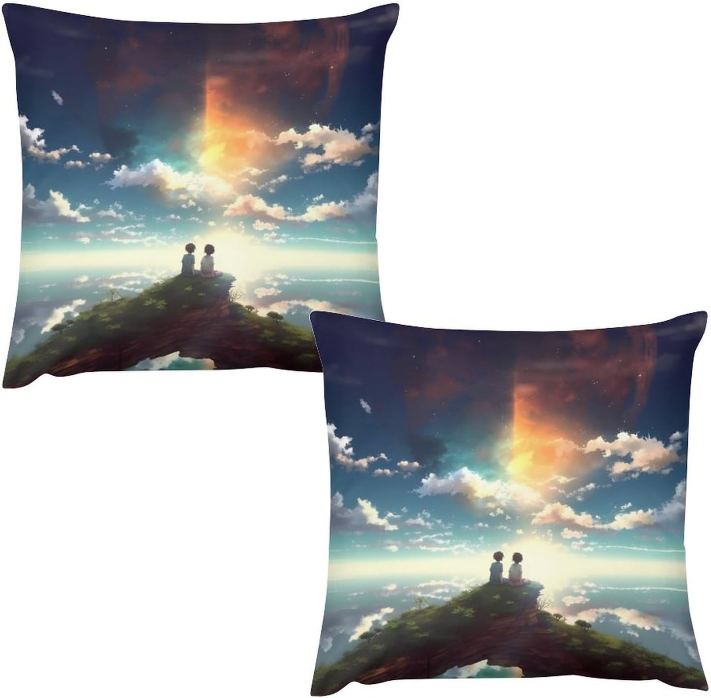 Throw Pillow Covers Pack of 2 Soft Plush Pillowcase with Invisible Zipper Anime Sky Decorative Couch Pillow Case 18 "x18 Cushion Cover for Sofa Living Room Bedroom Patio