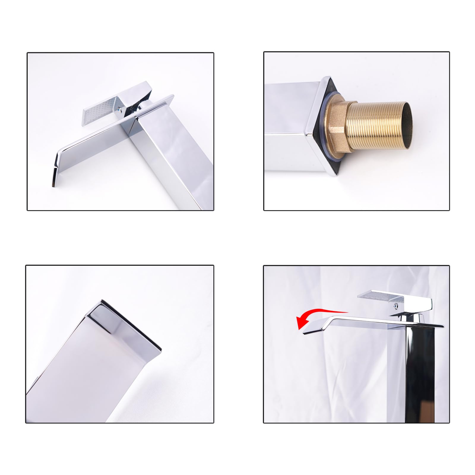 Grifo Lavabo de Cascada en Acero Inoxidable Plateado | Grifos para Lavabos con Cartuchos Cerámicos Grifo Lavabo Cascada Ahorro de Energía Grifos Monomando de Doble Mando Frío-Calor