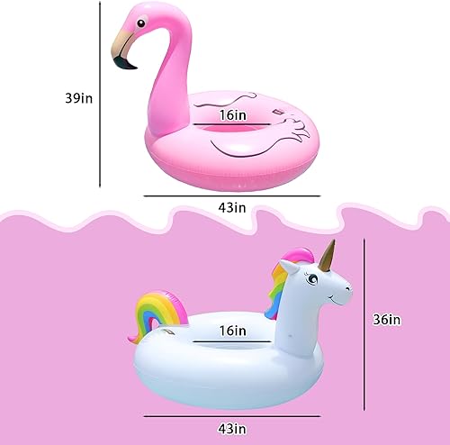 Miniatura 6 de PARENTSWELL Flotadores inflables de unicornio y flamenco de 43 pulgadas, paquete de 2 flotadores de tubo de piscina con 2 bolas de playa, tubos