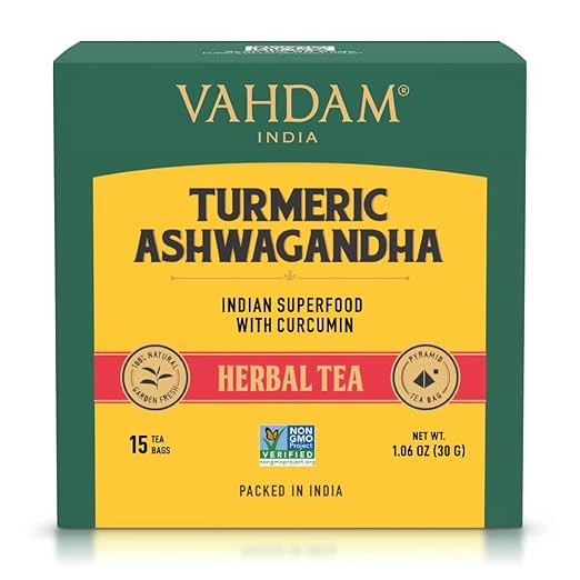 VAHDAM, Turmeric Ashwagandha Herbal Tea (15 Pyramid Tea