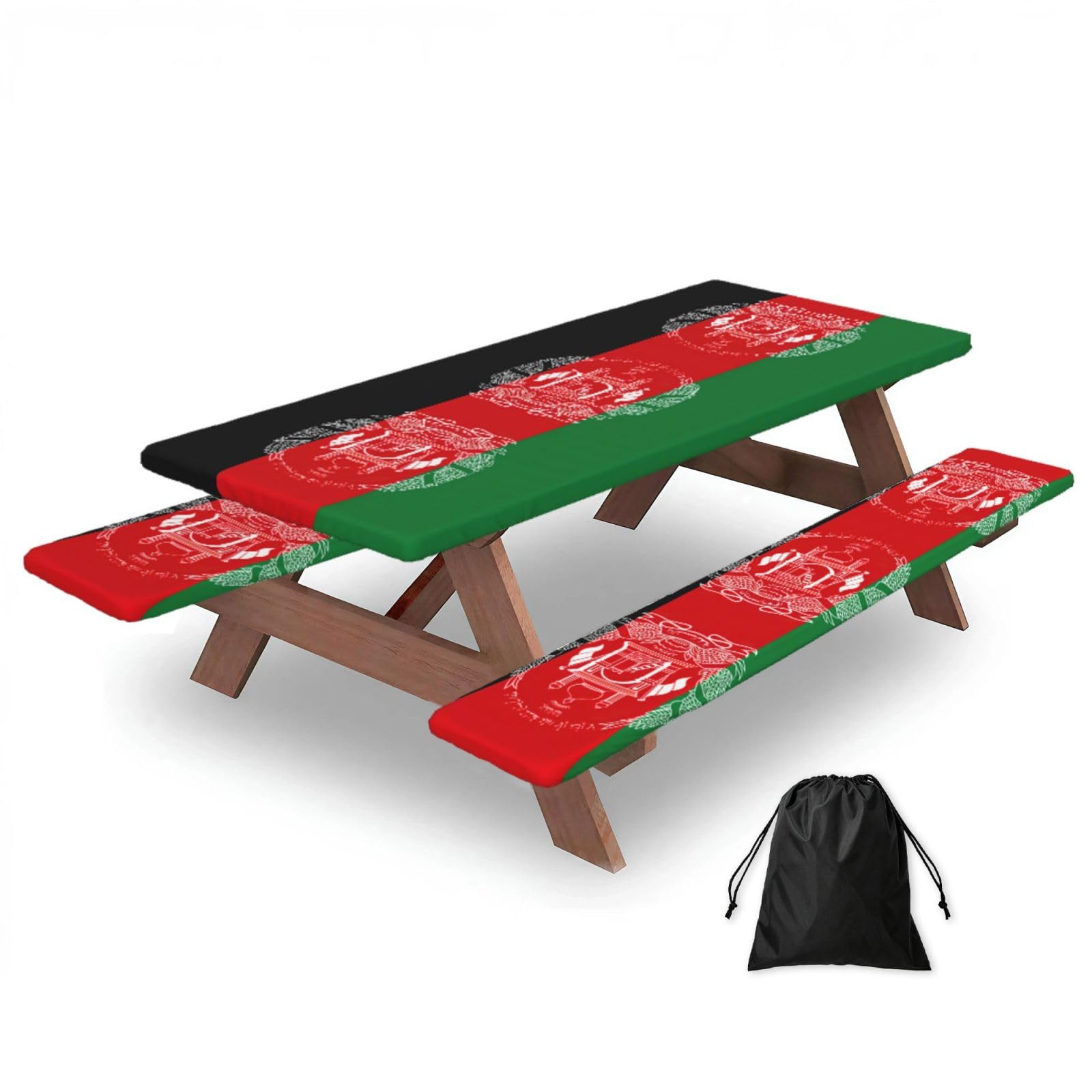 Yqxwjl Black Flag Of Afghanistan Print Camping Essentials Waterproof Camping Table And Bench Cover With Drawstring Bag 183 Cm