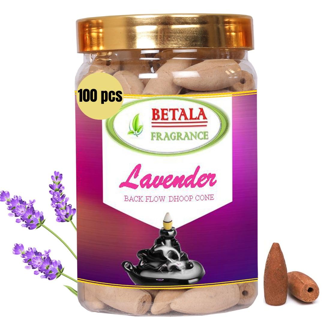 Betala Fragrance Lavender Flavour Backflow Cone, Pack of 100 Pcs, Back Flow Cones for Burner,Budha,Ganesh, Smoke Fountain (100 Pcs)