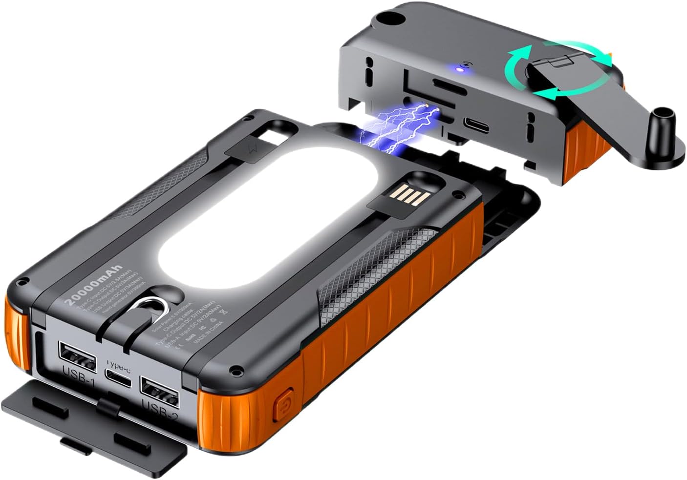 Solar Power Bank | Waterproof with Bright Flashlight,Hand Crank Solar Operated Power Bank | for Tablet Camera Smartphone Camping Travel Road Trip Music Festival