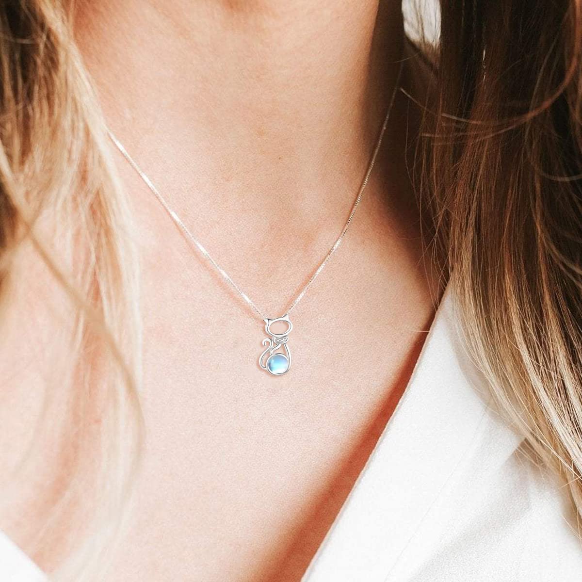 Accessori per ragazze Collana con ciondolo in argento sterling con portafortuna, regali di gioielli delicati per gli amanti dei gatti, regalo di compleanno