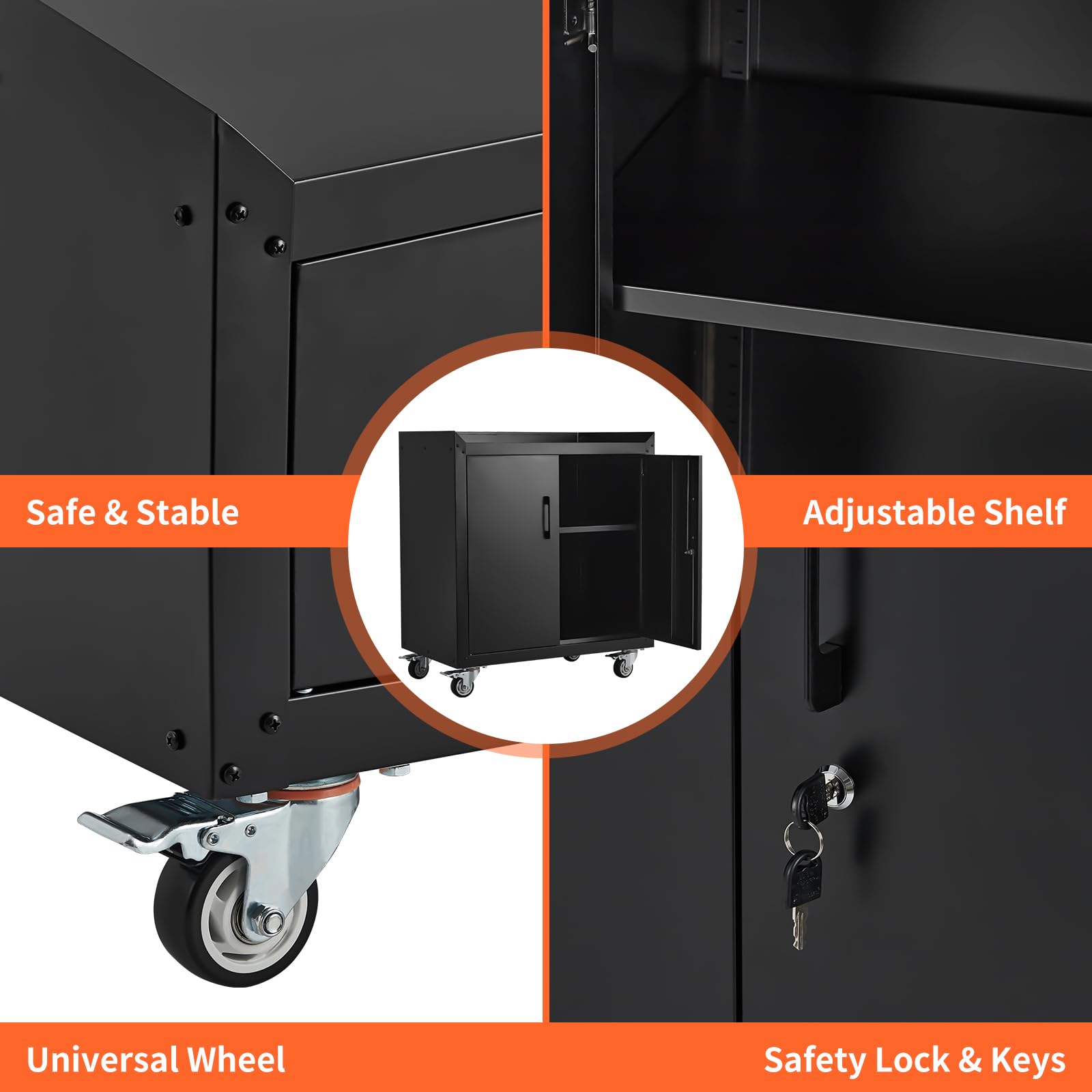 Armadietto per attrezzi in metallo resistente su ruote, armadietto per garage con porte di bloccaggio, ripiani regolabili, organizer mobile per garage, ufficio, officina, 76,2 cm H x 76,2 cm