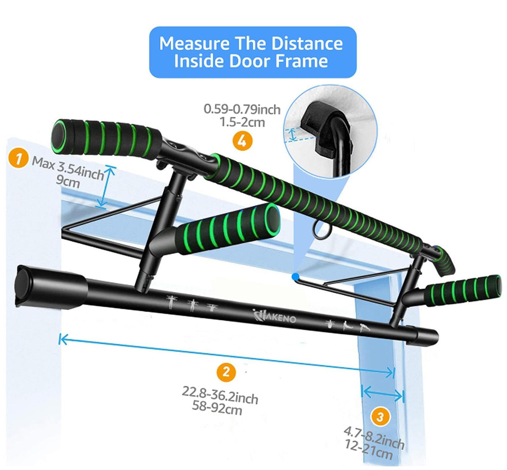 HAKENO Barre De Traction Murale Multifonction – Fixation Sans Perçage + Kit Sangles TRX + Charge Max 200 Kg – Parfait Pour Muscu à La Maison