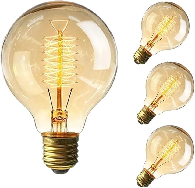 Woowtt Vintage Edison Light Bulbs, Dimmable Screw Edison Bulbs Old Fashioned Style Globe Bulbs Retro Spiral Filament Lamp Warm Light 25W (4Pack)